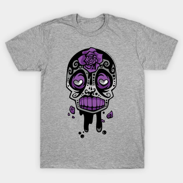 Grey and Purple Ink-Rose Skull T-Shirt by Shanimation